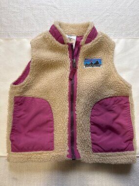 Patagonia Baby Retro-X Fleece Vest 18M Beige & Pink Sherpa Zip-Up